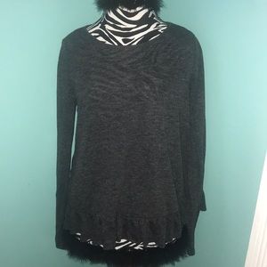 F21 - Grey Ruffle Trim Long Sleeve